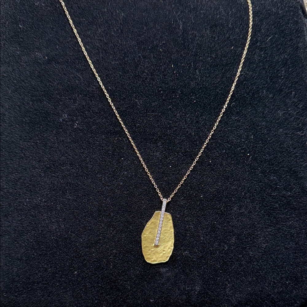 I Reiss Hammered 14k Gold Pendant Necklace with Diamond Pavé Bar - Women Jewelry